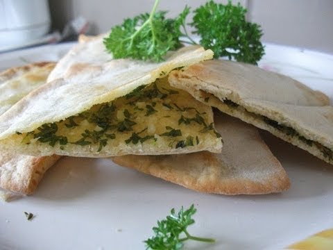 Garlic and parsley infused pita pocket (flatbread)