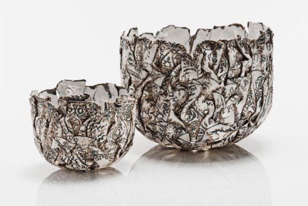 Pleated bowls with batik texture by Jo Wood