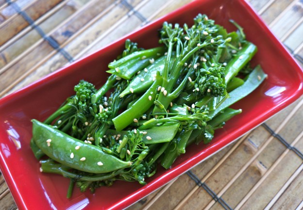 Turning Green broccolini and snap peas