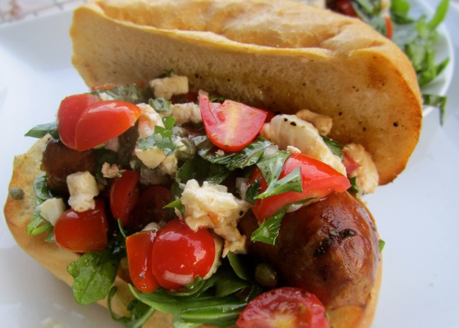 Basic hot dog sausage and mixed salad