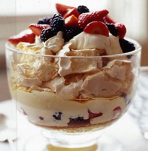 Meringue strawberry liqueur trifle from http://www.womanandhome.com/