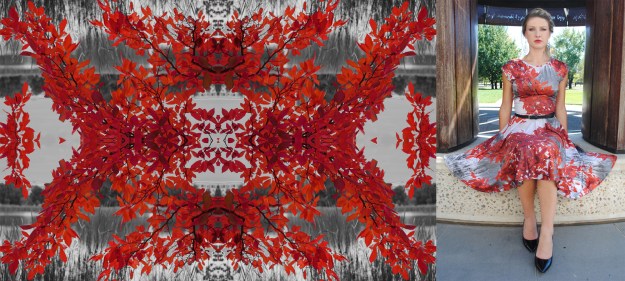 Vivid red print fabric and dress